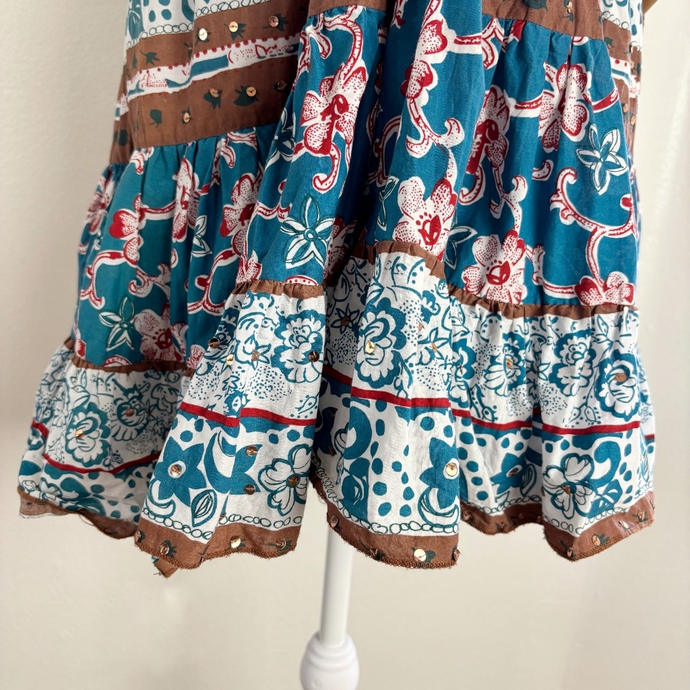 Angie Boho Floral Halter Mini Dress Tiered Cotton M - Picture 3 of 7